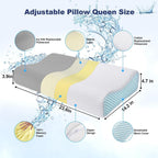 Womdee Memory Foam Cervical Pillow for Neck Pain Relief with Replacement Ice Silk Pillowcase, Cooling Ice Silk Bed Pillow, Ergonomic Orthopedic Contour Support Pillow for Stomach Side & Back Sleepers