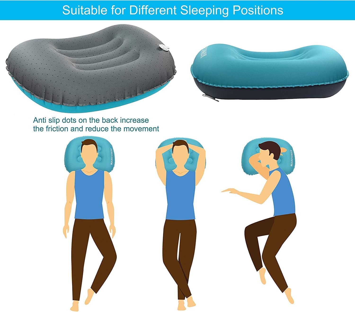 Womdee Ultralight Inflating Travel/Camping Pillows - Compressible, Compact, Inflatable, Comfortable, Ergonomic Pillow for Neck & Lumbar Support and a Good Night Sleep while Camp, Backpacking